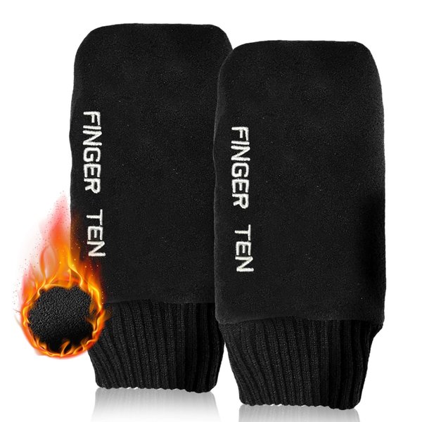 FINGER TEN Winter Golf Gloves Men Mitts Mitten Warm Fleece in Pair, Pull Up Fit Soft Comfortable Set (Black, Medium)