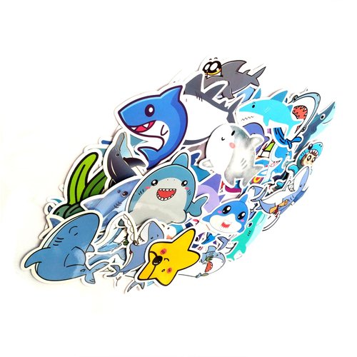 150PCS Cute Shark Stickers for Kids Toddlers Water Bottle Car Party Bags Resin Wall Phone Case Scrapbook Poster Vinyl Stickers Décor