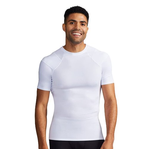Tommie Copper Shoulder Support Shirt for Men, Posture Corrector Compression Shirts for Men with UPF 50 Sun Protection, Shoulder Compression with Shoulder Support for Men, White M