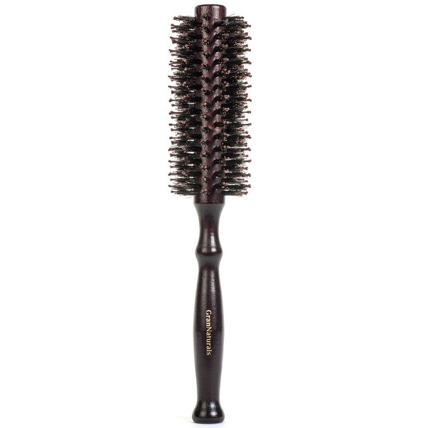Round Styling Hair Brush - 1.75 Inch Diameter - Boar + Nylon Bristles for Blow Drying, Curling, and Styling Hair - Natural Wooden Handle for Women and Men