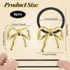 6Pcs Metal Bow Hair Ties, Silver Gold Hair Cuffs for Ponytails Holder, Elastic Bowknot Hair Scrunchies Elegant Hair Band Rope, Gold Hair Ties with Bows for Women Thick Thin Curly Hair Styling