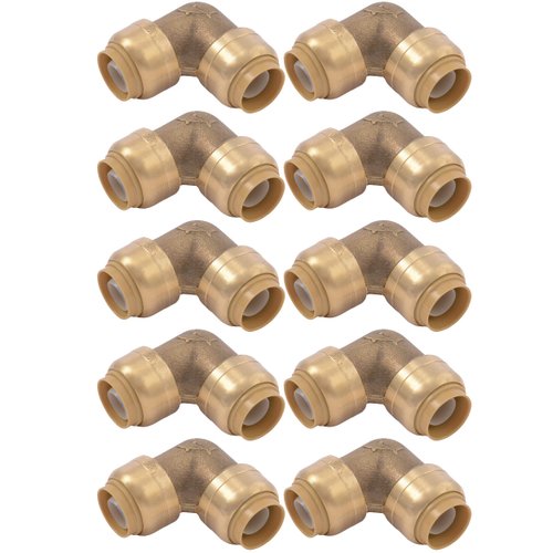 SharkBite 1/2 Inch 90 Degree Elbow, Pack of 10, Push to Connect Brass Plumbing Fitting, PEX Pipe, Copper, CPVC, PE-RT, HDPE, U248LFCP