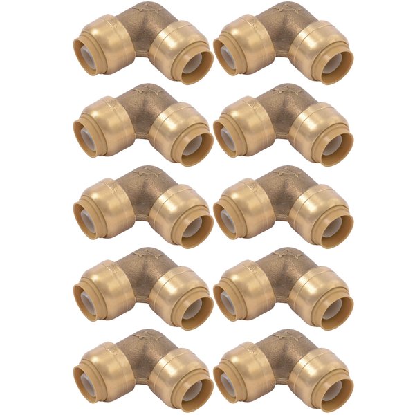 SharkBite 1/2 Inch 90 Degree Elbow, Pack of 10, Push to Connect Brass Plumbing Fitting, PEX Pipe, Copper, CPVC, PE-RT, HDPE, U248LFCP