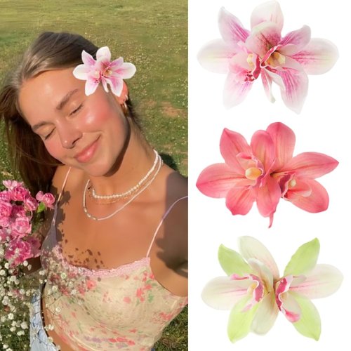 3pcs Hawaiian Flower Hair Clips for Women Orchid Flower Hair Clips Artificial Flower Hair Barrett...
