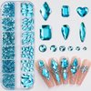 Blue Nail Art Rhinestone, 3D Crystal Nail Diamond Gem, Flatback Rhinestones Multi Shapes Sizes Nail Design for Women Girls Manicure Charms Decorations, DIY Jewelry Making Craft Supplies