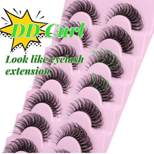 Natural False Eyelashes Wispy Mink Lashes Cat Eye Lashes Pack Fluffy Eyelashes 8 Pairs 14 mm Clear Band DD Curl Strip Fake Eyelashes By TNFVLONEINS