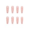 Hkanlre French Pink Press on Nails Coffin Long Heart Fake Nails Flower Full Cover Ballerina Shiny False Nails for Women and Girls 24PCS