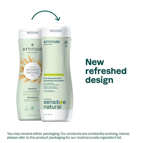 ATTITUDE Nourishing Hair Shampoo for Sensitive Dry Scalp, EWG Verified, Soothing Oat, Dry and Damaged Hair, Naturally Derived Ingredients, Vegan and Plant-Based, 16 Fl Oz