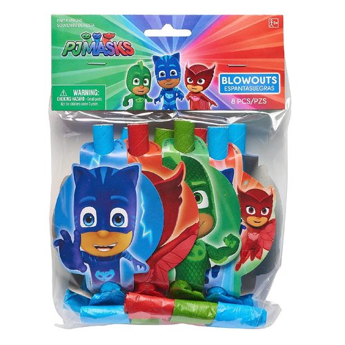 Amscan PJ Masks Birthday Party Supplies Bundle includes Party Blowouts - 16 Count and 1 Dinsaur Sticker Sheet