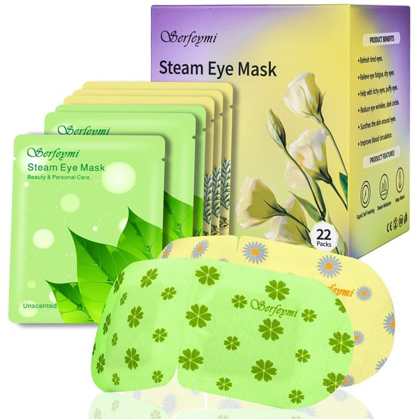 Serfeymi 22 Packs Steam Eye Masks Self Heating Warm Eye Mask, Disposable Eye SPA Heated Eye Mask for Sleeping, Relieve Eye Fatigue, Gifts Mother's Day -Unscented(11PCS)+ Chamomile(11PCS)