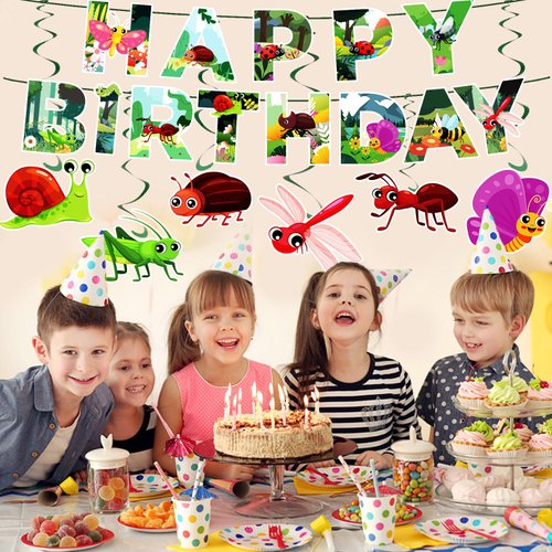 25PCS Bugs Birthday Party Decorations Summer Spring Happy Birthday Banner Bugs Hanging Swirls Insect Birthday Decoration for Kids Summer Bugs Insect Bee Butterfly Theme Birthday Party Supplies Decor