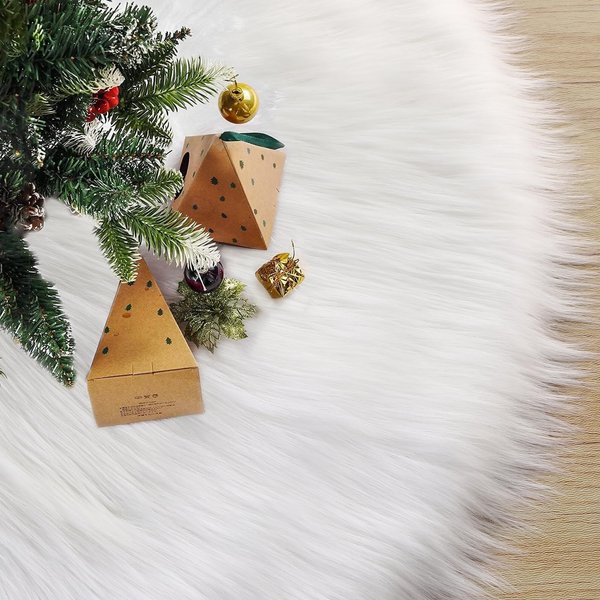 iMucci Christmas Tree Skirt 2023 Update 36 inch Wool Fur White Tree Skirt Small Snowy White Plush Velvet Christmas Tree Skirt Holiday Party Decoration