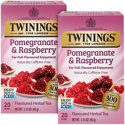 Twinings Pomegranate &amp; Raspberry Tea - Naturally Caffeine-Free Herbal Tea Bags Individually Wrapp...