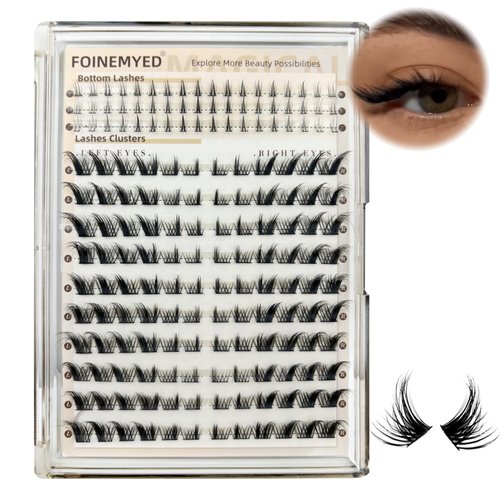Fox Eye Lash Clusters with Bottom Lashes Wipsy Lashes Left & Right Individual Lashes Cluster Eyelash Extensions 174 Pcs Cat Eye Lashes DIY Lash Extension Natural Cluster Lashes Pack by FOINEMYED
