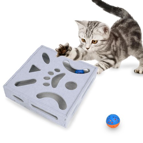 Meeyoview Cat Toys, Interactive Cat Puzzle Toy for Indoor Cats, Soft Felt Cat Ball Games Box, Maze Game Toy for Kitten