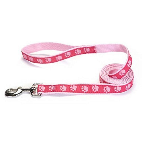 Guardian Gear Nylon Two-Tone Pawprint Dog Leash, 4-Feet x 5/8-Inch Lead, Pink