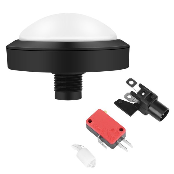 Arcade Button,100mm Massive Arcade Button with LED Convexity Console Replacement(100# White + three foot switch + LED light)