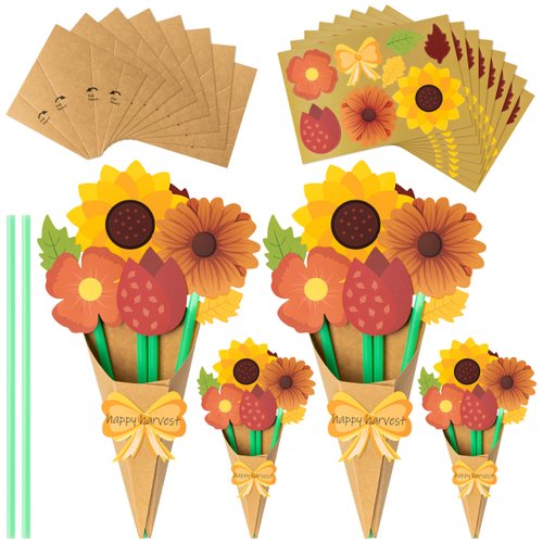 BeYumi Flower Bouquet Craft Kit - 24Pcs Fall Flower Bouquet Craft for Kids Make Your Own Thankful Flower Bouquet Autumn Fall Florals Thanksgiving DIY Gift Craft School Classroom Home Fun Activities