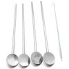 4 Spoon Straws Stirrer Stainless Steel 4 Pack + Cleaning Brush Drinking Straws Metal Reuseable Drinking Mixing Cocktail Eco Friendly Green