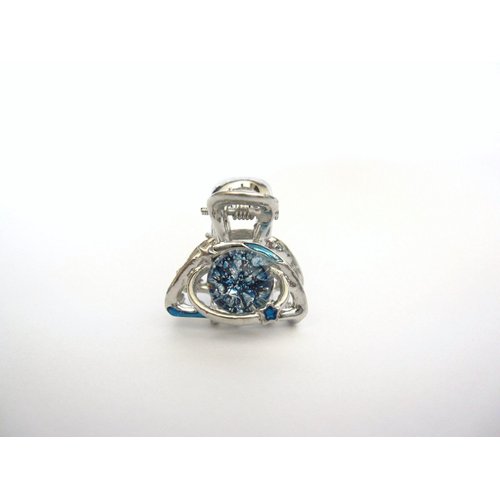 Generic Small mini silver metal clear blue ball crystal hair claw clip