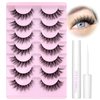 wiwoseo Lashes Natural Look Eyelashes with Lash Glue Cat Eye Lashes with Glue Kit Natural Lashes Extension Wispy Lashes with Eyelash Glue Short Lashes with Clear Lash Glue 7 Pairs Pack