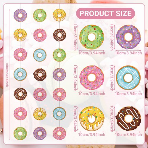 Herdear 8 Pieces Donut Party Banners Doughnut Grow Party Hanging Swirl Donut Paper Cutouts Garland Kit for Donut Theme Birthday Baby Shower Gender Reveal Bridal Shower Xmas Party Decorations Supplies