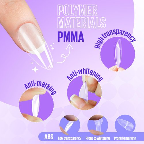 MEFA 15 Sizes Medium Almond Nail Tips - 300 Pcs Half Matte Full Cover Press on Nails, No Filed Gel Nail Tips for Nail Extension Home DIY Salon Manicure