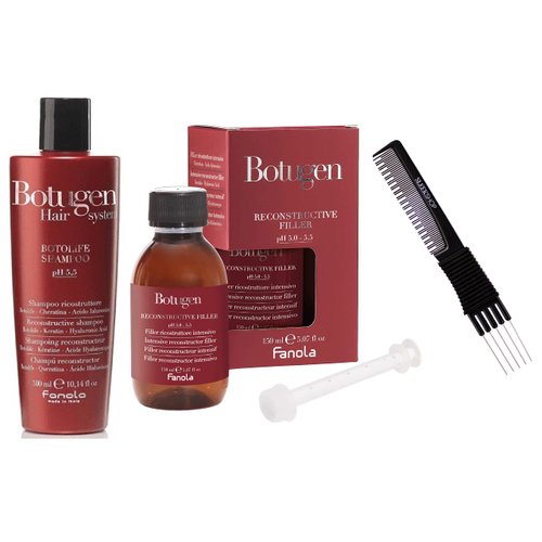 Sleekshop Comb + FanoIa BOTUGEN BOTOLIFE Shampoo & Intensive Reconstructive Filler Duo Set Kit, Hair System (w/ SLEEKSHOP Premium Carbon Teasing Comb) (Shampoo (10 oz) + Reconstructive Filler (5.07 oz))