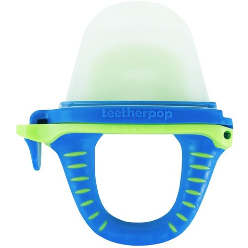 Teetherpop - Fillable Silicone Teether for Breastmilk, Water, Purees & More, Baby Popsicle Teethers for Freezing Milk & Cooling Teething Relief (BlueLime)