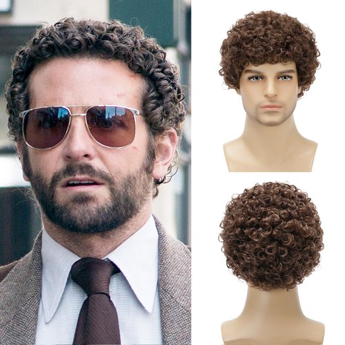Daiaces Men Curly Afro Wigs Brown Wig,70s 80s Disco Male Wig Guy Rocker Elf Wig for Daily Christmas Halloween Cosplay Party Costume Wigs