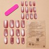 24Pcs Cat Eye Press on Nails Medium Square Fake Nails Pink Cat Eye Glitter Glossy Designs Full Cover Stick on Nails Artificial Nails Acrylic False Nails Glue on Nails for Women Manicure Decorations