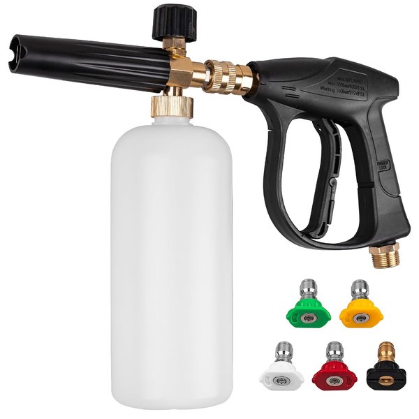 Clatoon Pressure Washer Short Gun, Foam Cannon with 1/4 Inch Quick Connector, Power Washer with 5 Pressure Washer Nozzle Tips, M22-14 mm Inlet Connector