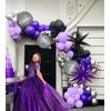 Halloween Purple and Black Silver Balloon Garland Arch Kit 132pcs withe Starburst disco ball Foil Balloons for girl 15/16th birthday New Year Wedding Prom Halloween Party Decoration