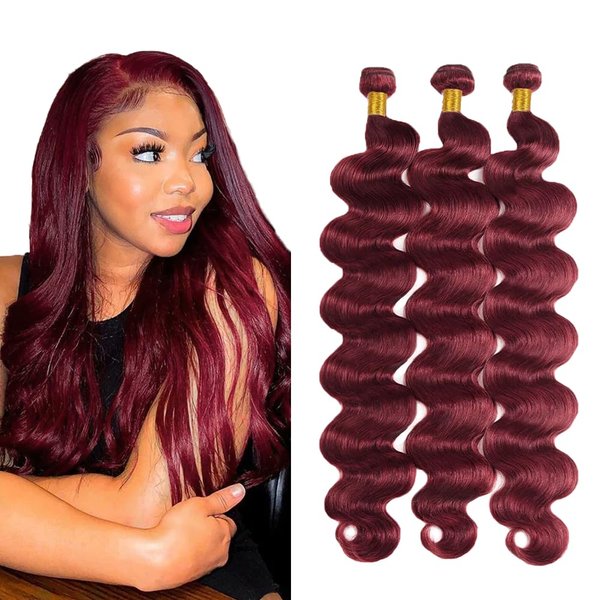 26 28 30 Inch Vinmdonm 99J Human Hair Bundles Red Body Wave Bundles Brazilian Burgundy Body Wave Bundles Human Hair Unprocessed Virgin Hair 3 Bundles 99J Bundles Human Hair Extensions
