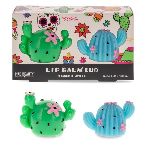 Mad Beauty Fiesta Forever Lip Balm Duo | Cactus-Shaped | Pineapple & Lime Scents | Cruelty-Free | Fun and Moisturizing Lip Care