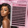 Mayhug Lash Clusters 144 Pcs, DIY 3D Cluster Eyelash Extensions, Natural Mink Eye Lash Clusters with Super Thin Band, Fluffy Lash Cluster Reusable Lash Extensions (Dramatic)