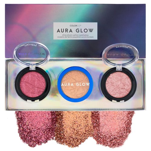 Expressions ColorCo Makeup 3pc Eyeshadow Box Collection – AURA GLOW SHINE SHOCK Cushion Shadow - Pigment Rich Matte & Shimmer Professional Eyeshadow Colors - Cute Eyeshadow Set For Womens