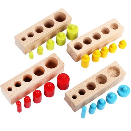 New Sky Enterprises Montessori Colored Knobless Cylinders with Fitted Container Socket Kids Wooden Blocks Shape & Color Recognition Material Toys (knobless cylinders)