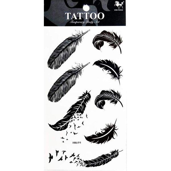 PP TATTOO 1 Sheet Black Bird Feather Animal Waterproof Temporary Tattoo Festival Flash Fake Tattoo Body Art Stickers