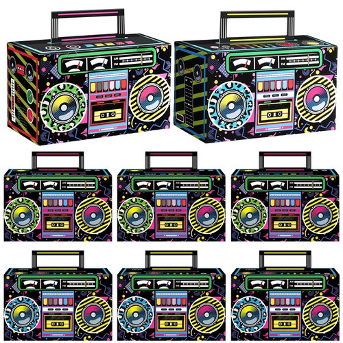 80s Party Favor Boxes, Novelty Boom Box Favors Gift Treat Goodie Candy Paper Boxes 80s Retro Radio Decorations Table Centerpieces for 1980s Theme Hip Hop Music Birthday Party(Multi Colors, 8 Pcs)