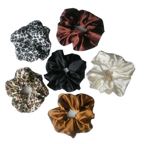 Scrunchies Silk Hair Ties Satin Scrunchies Women Girls Hair Elastics Bands Ponytail Satin Headbands Accessories beige brown