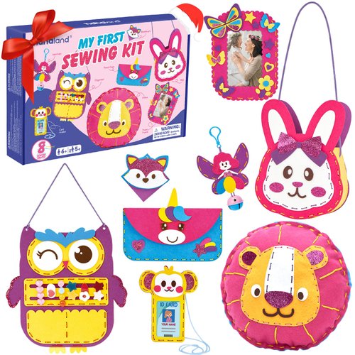 hahaland Sewing Kit for Kids Arts and Crafts Kids Sewing Kits Age 5-8, 8 Easy DIY Projects of Stuffed Animal Dolls Plush Pillow Craft Toys for Ages 5-7, Girl Birthday Gift Christmas Gift