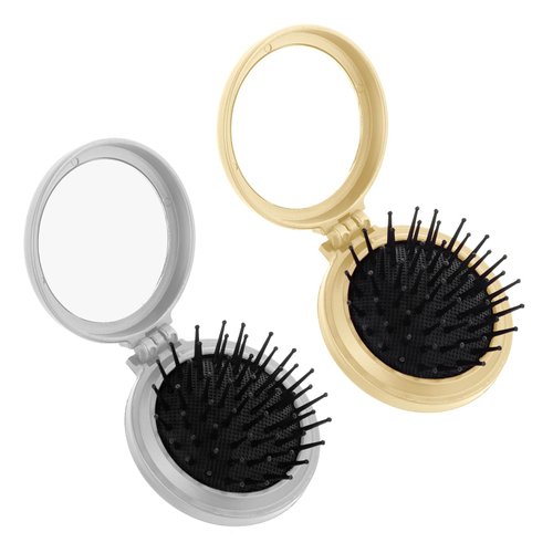 2 Pcs Foldable Travel Mirror Hair Brushes Round Folding Hair Brush with Mirror Mini Mirror Compact Hair Brushes Set Pocket Hair Brush Portable Pop Hairbrush Compact Hair Massage Comb (Gold, Sliver)