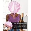 Satin Bonnet for Women Silk Bonnets for Sleeping Curly Hair Bonnet with Elastic Tie Band Reversible Double Layer Sleep Cap Hair Wrap (Double-Layer Reversible Satin Bonnet - Bean Paste + Pink)