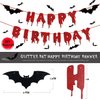 Red Glittery Happy Birthday Halloween Banner Black Foil Curtains Backdrop 3D Bat Sticker and Latex Balloons Confetti Balloon for Birthday Party Decorations Scary Party Supplies