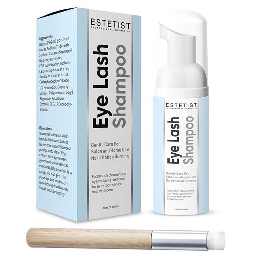 ESTETIST Eyelash Extension Shampoo & Brush - Gentle Aftercare Foaming Lash Cleanser Kit & Makeup Remover - For Home & Salon Use