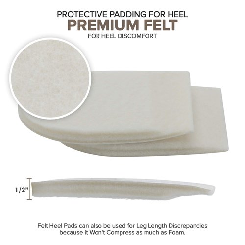 Felt Heel Cushion Pad 1/2" with adhesive for Pain Relief - 6 pairs (12 Pieces)