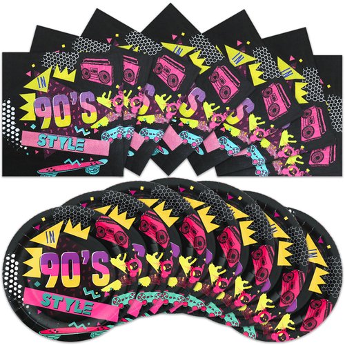 40pcs 90s Birthday Party Supplies-Party Decorations Tableware For Kids, Plate, Napkin Party Decorations Dinnerware