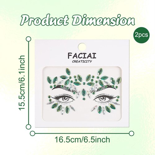 Totelux Valentines Face Gems Stick on Red Green Face Jewels for Women Eye Face Rhinestones Crystal Temporary Tattoo Stickers Makeup Festive Rave Cosplay Dress-up Mardi Gras Party Decoration 2Pcs