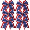 Cheerleader Bows 8 Inch 3 Layers 6 Pcs Ponytail Holder Jumbo Cheerleading Bows Hair Elastic Hair Tie for High School College (Red/White/Royal Blue)